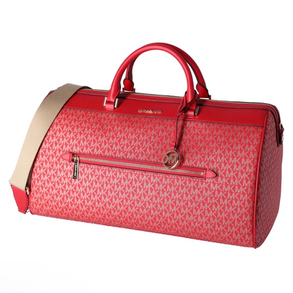 Michael Kors Handbags - Michael Kors Travel XL Large Duffle Bag Signature MK Bright Red Gold